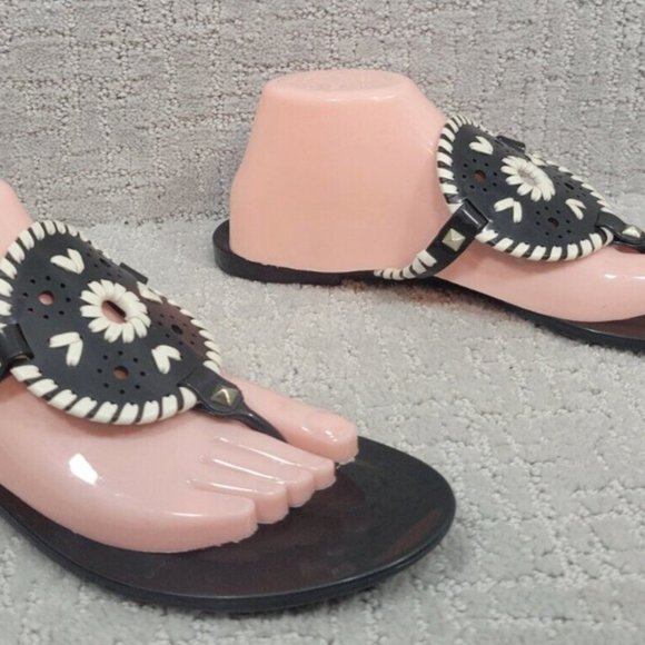 Jack rogers women's size 10 black/White georgica jelly rubber flip flops sandals - Picture 5 of 12